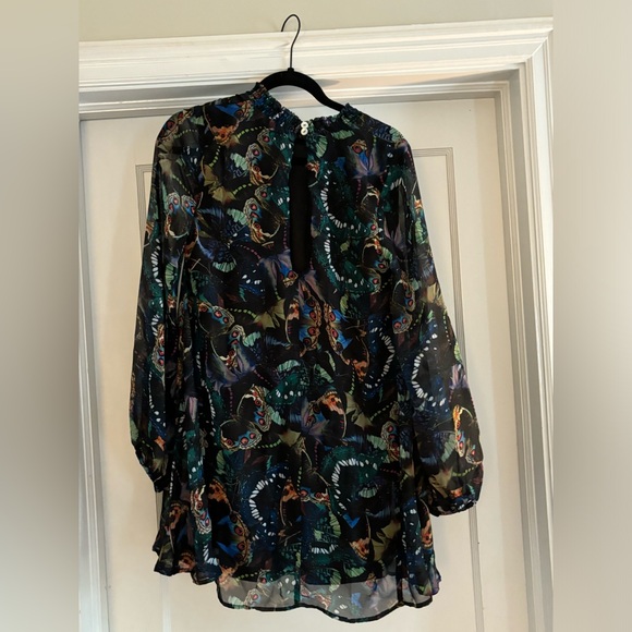 Show Me Your Mumu Black Junebug Butterfly Print High Neck Mini Dress Tunic Large - Picture 5 of 5